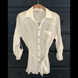 Sheer white blouse long sleeve